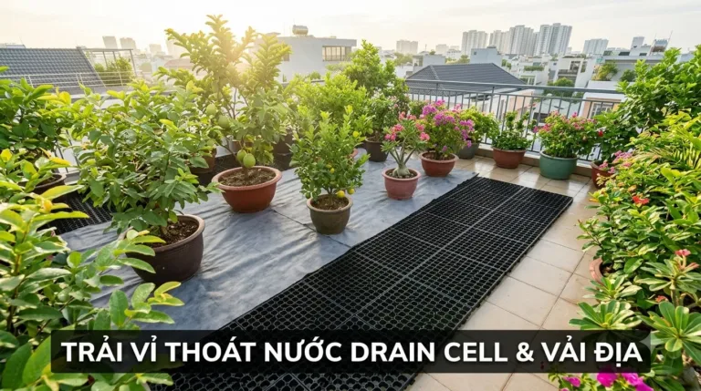 Vỉ Thoát Nước Sàn Plastic Drain Cell 333x333x30mm: Kiểm Soát Ứ Nước Chuẩn Vườn Xanh Sân Thượng